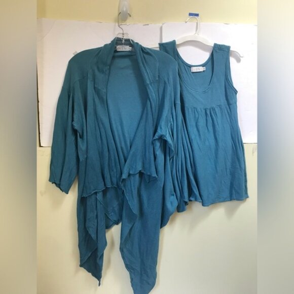 Alice Blue NEW Twin Set Open Cardigan Lightweight Drapey Tank Top Cotton Knit M - Picture 4 of 16